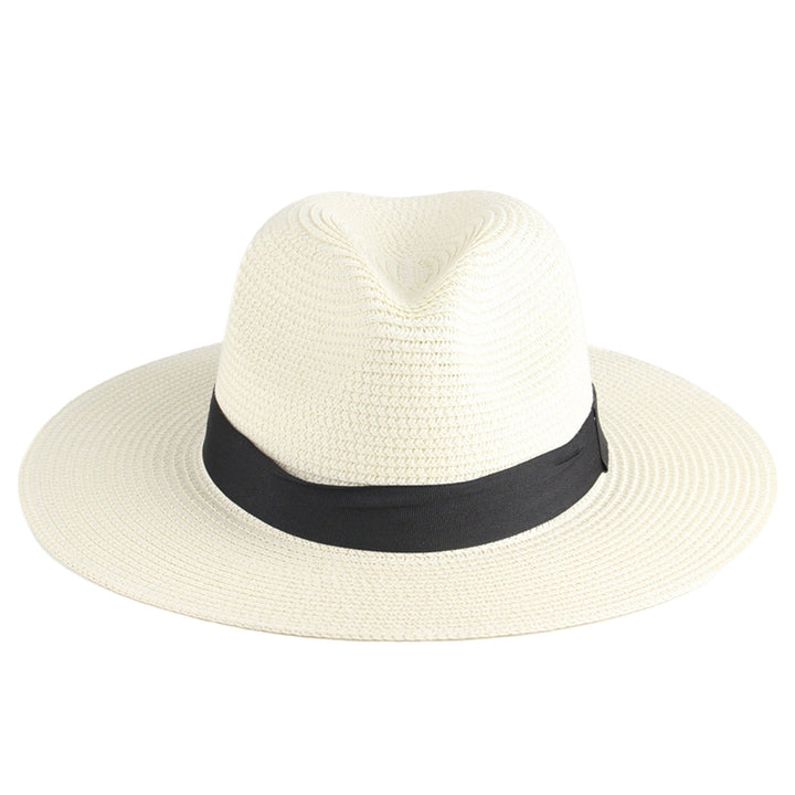 Beach Sun Hat Straw Braid UV Protection Men Women Waterproof Anti Sun Boater Hat for Beach Image 3