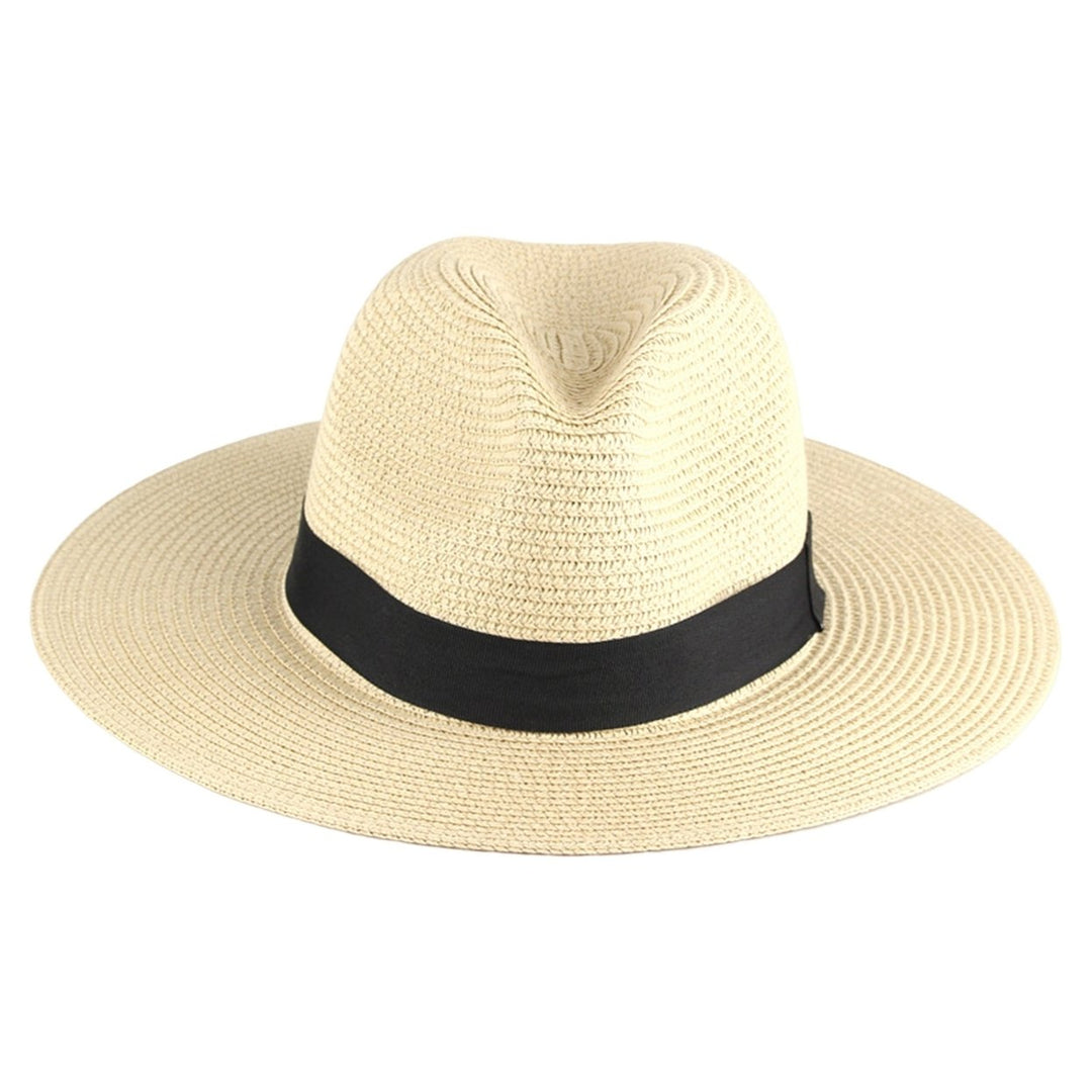 Beach Sun Hat Straw Braid UV Protection Men Women Waterproof Anti Sun Boater Hat for Beach Image 1