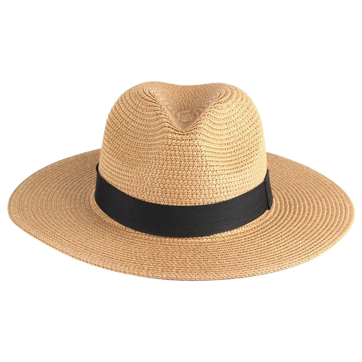 Beach Sun Hat Straw Braid UV Protection Men Women Waterproof Anti Sun Boater Hat for Beach Image 1