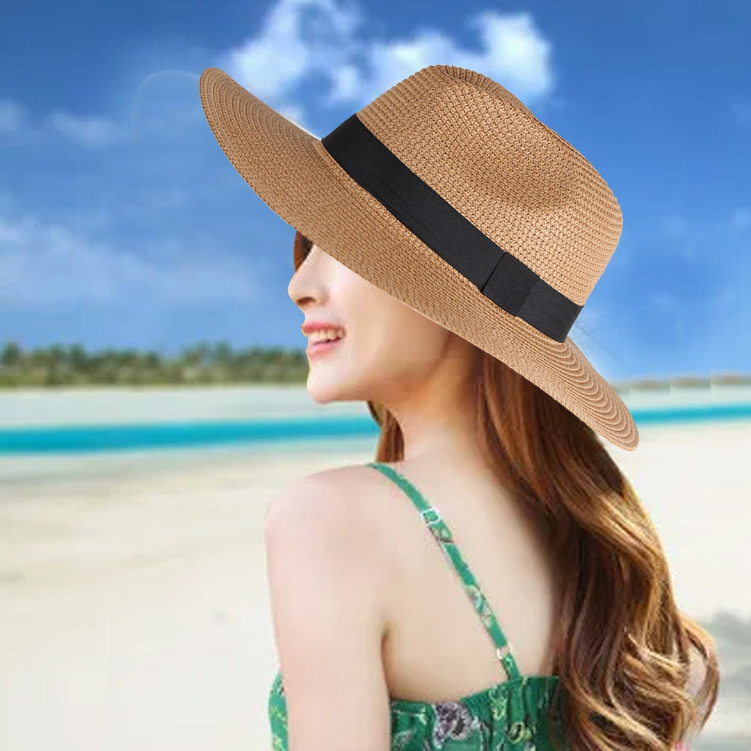 Beach Sun Hat Straw Braid UV Protection Men Women Waterproof Anti Sun Boater Hat for Beach Image 8