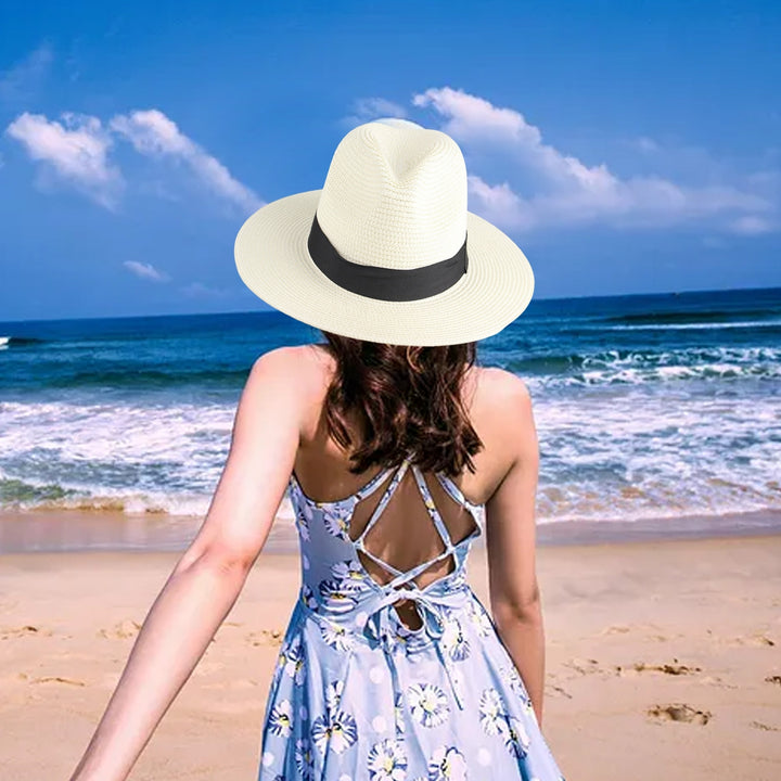 Beach Sun Hat Straw Braid UV Protection Men Women Waterproof Anti Sun Boater Hat for Beach Image 10