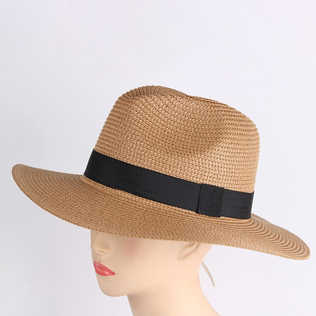 Beach Sun Hat Straw Braid UV Protection Men Women Waterproof Anti Sun Boater Hat for Beach Image 12