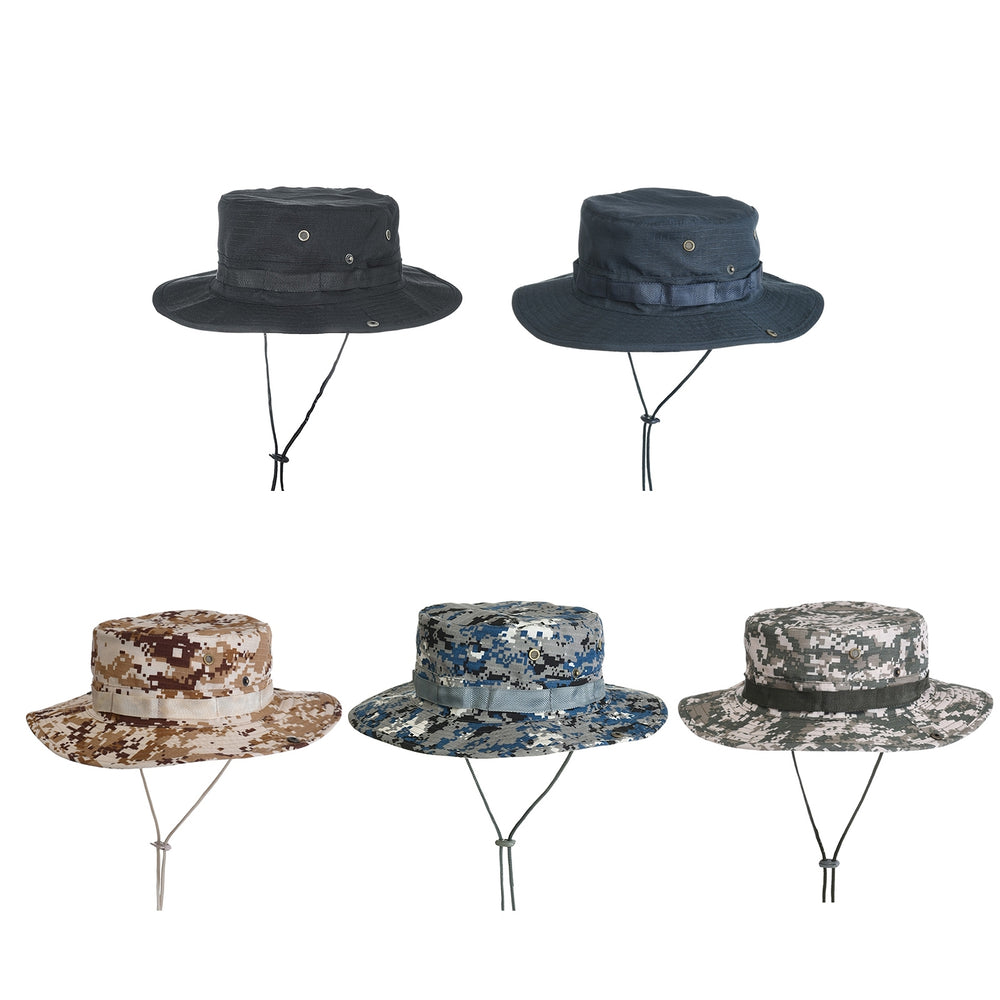 Benny Hat Unisex Flat-top Fasten String Camouflage Print Fisherman Hat Jungle Headwear Image 2
