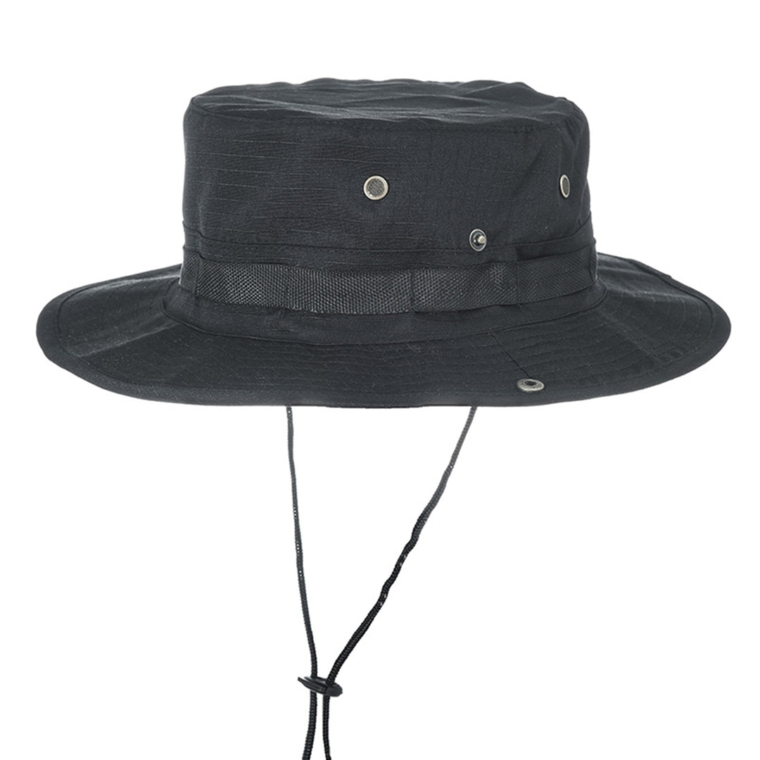 Benny Hat Unisex Flat-top Fasten String Camouflage Print Fisherman Hat Jungle Headwear Image 3