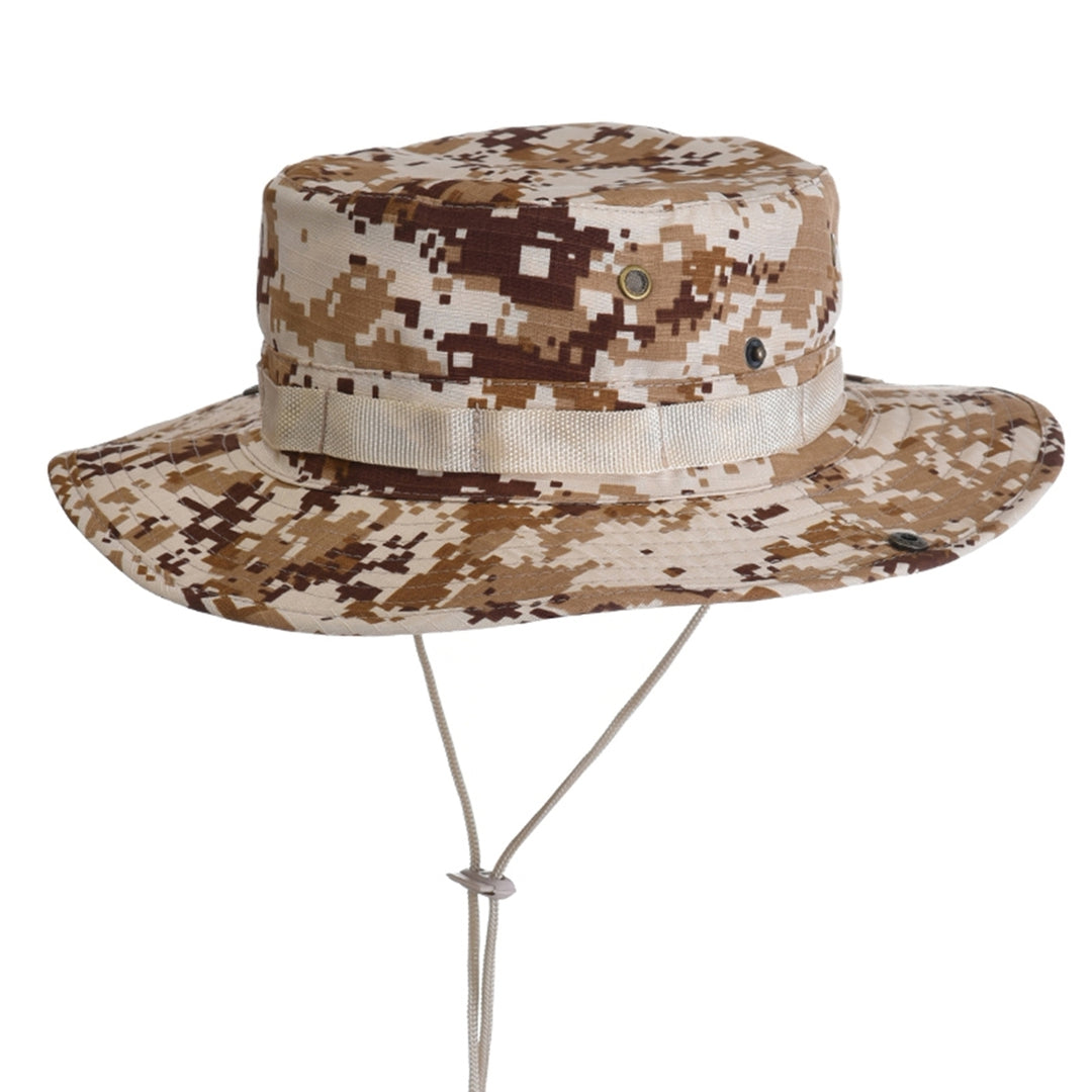 Benny Hat Unisex Flat-top Fasten String Camouflage Print Fisherman Hat Jungle Headwear Image 4