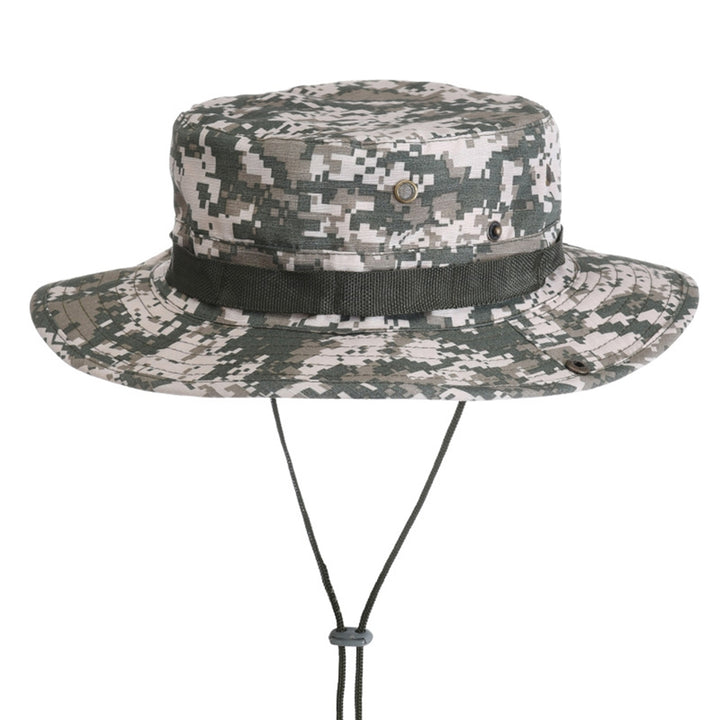Benny Hat Unisex Flat-top Fasten String Camouflage Print Fisherman Hat Jungle Headwear Image 7