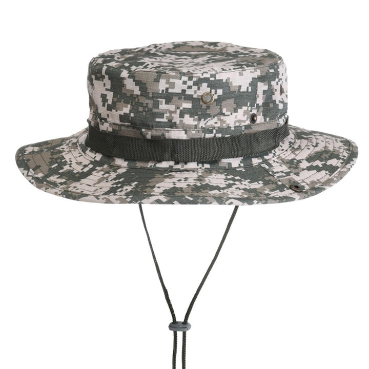 Benny Hat Unisex Flat-top Fasten String Camouflage Print Fisherman Hat Jungle Headwear Image 1