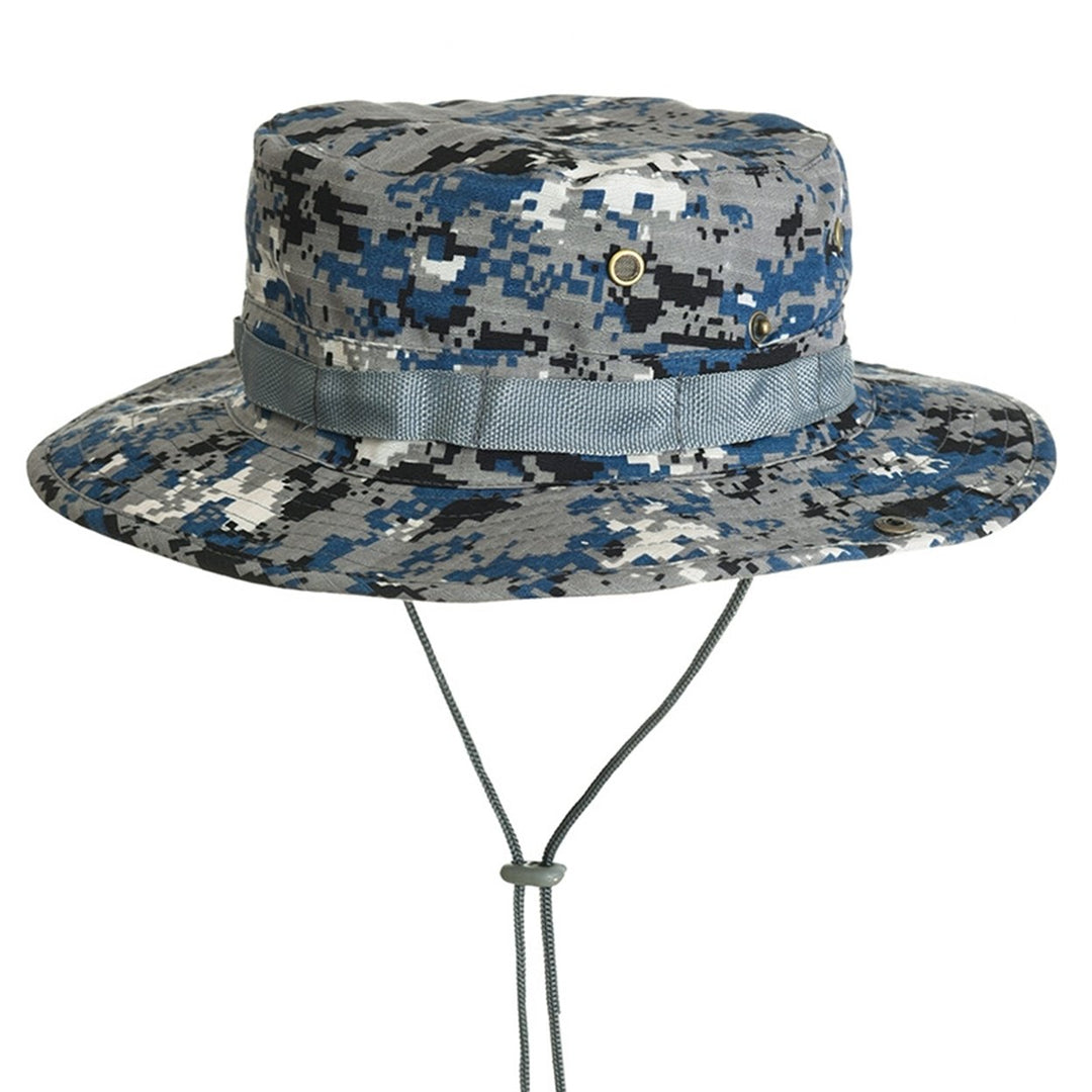 Benny Hat Unisex Flat-top Fasten String Camouflage Print Fisherman Hat Jungle Headwear Image 1