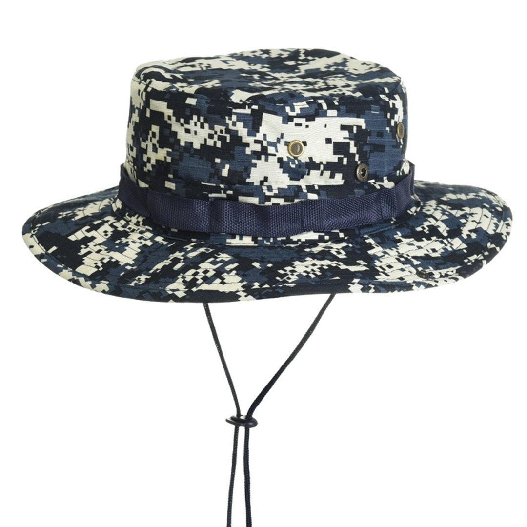Benny Hat Unisex Flat-top Fasten String Camouflage Print Fisherman Hat Jungle Headwear Image 9