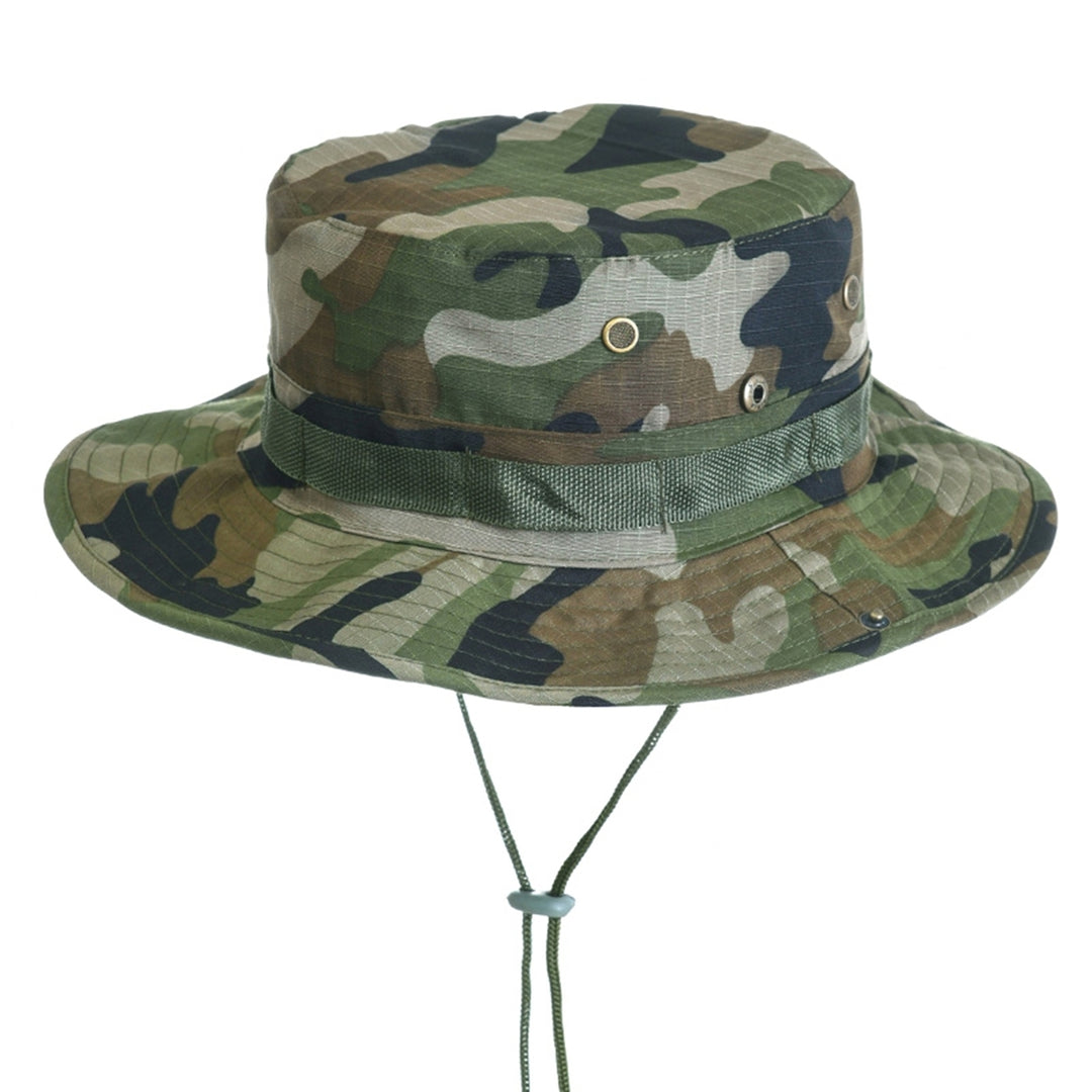 Benny Hat Unisex Flat-top Fasten String Camouflage Print Fisherman Hat Jungle Headwear Image 11