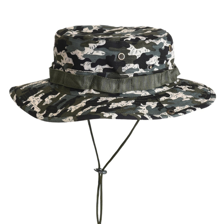 Benny Hat Unisex Flat-top Fasten String Camouflage Print Fisherman Hat Jungle Headwear Image 12