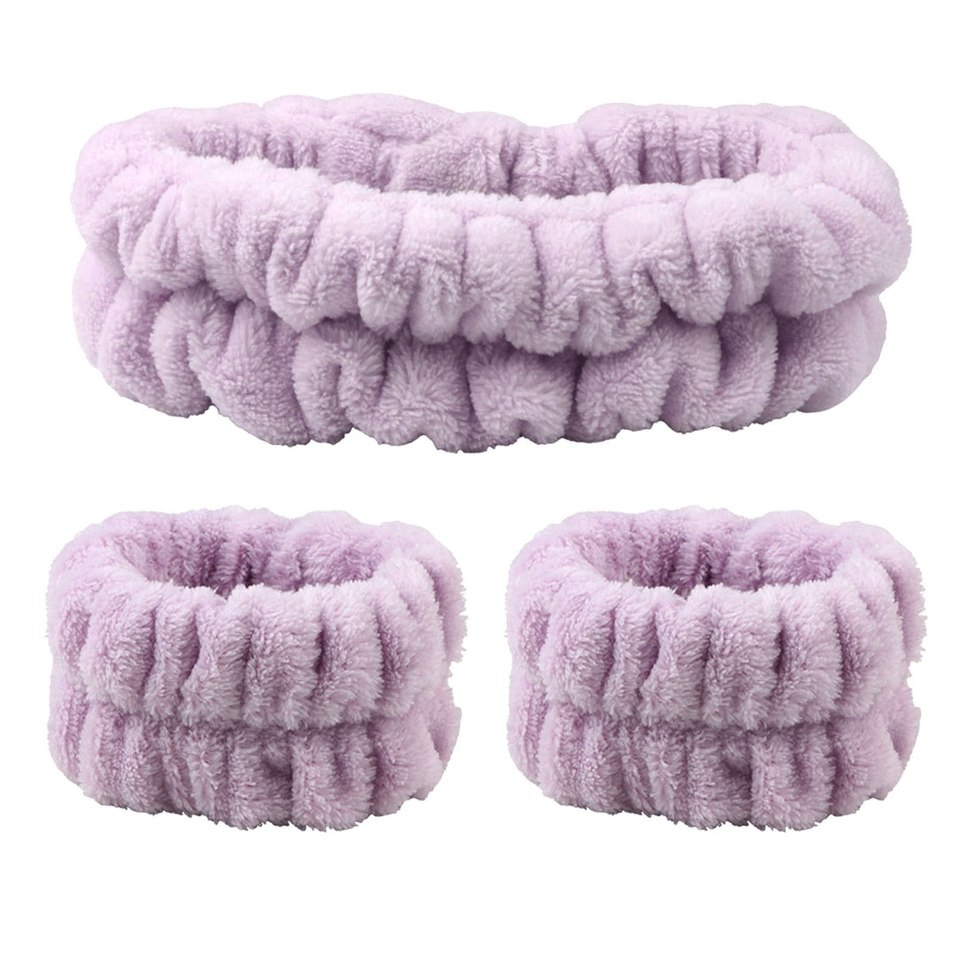 3Pcs/Set Bright Color Fluffy Makeup Headband High Elasticity Coral Fleece Hair Band Wristbands Hair Accessories Image 6
