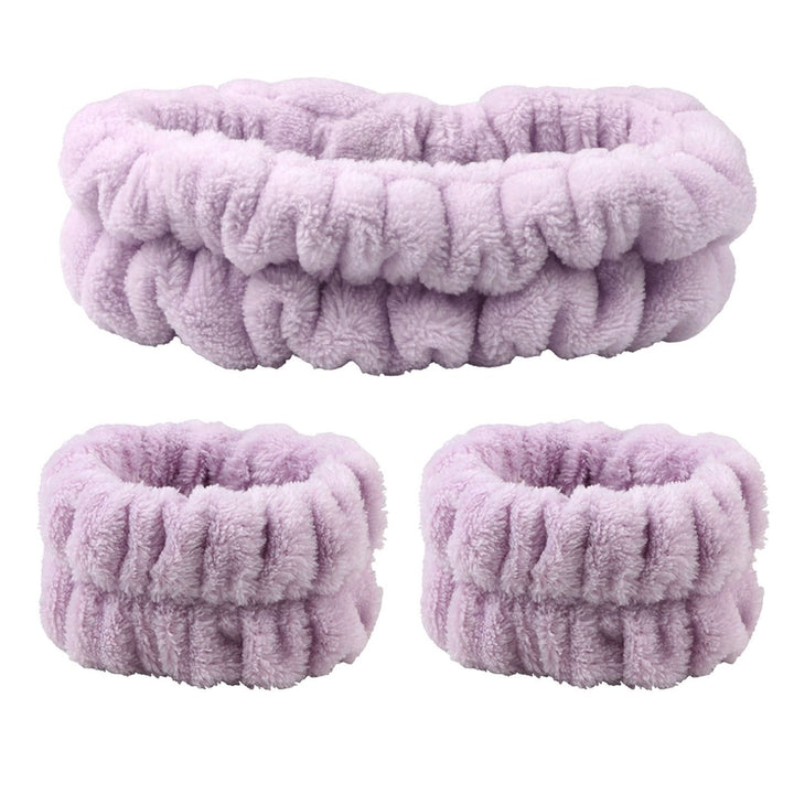 3Pcs/Set Bright Color Fluffy Makeup Headband High Elasticity Coral Fleece Hair Band Wristbands Hair Accessories Image 1