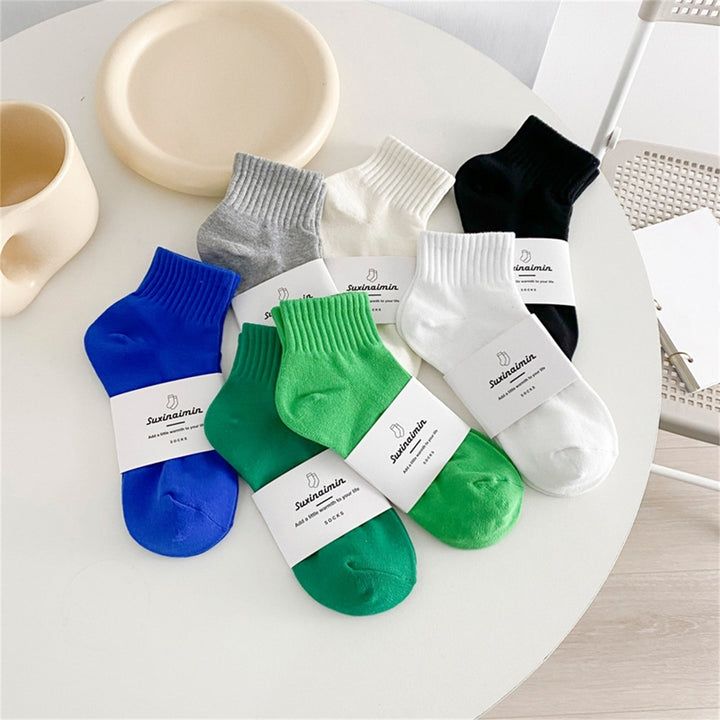 1 Pair Women Socks Solid Color Stretchy Spring Summer Sweat-absorbing Elastic Opening Socks for Sports Image 1