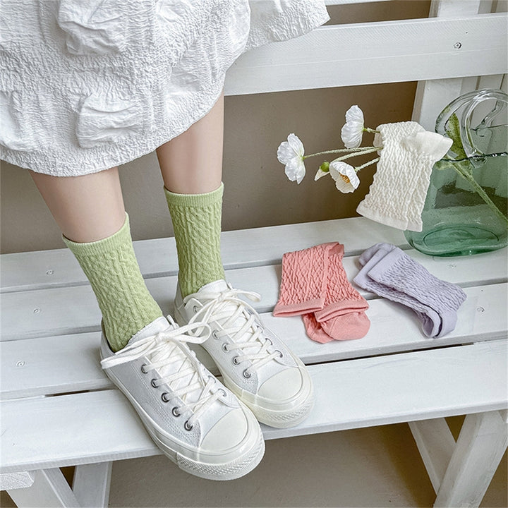 10 Pairs Women Stocking Solid Color Breathable Cotton Candy Color Rough Surface Ankle Socks Daily Clothes Image 11