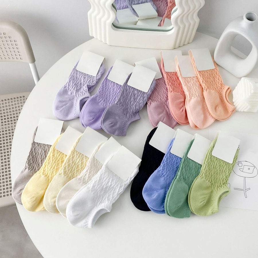 1 Pair Cotton Women Socks Thin Jacquard Solid Color Boat Socks for Daily Life Image 1