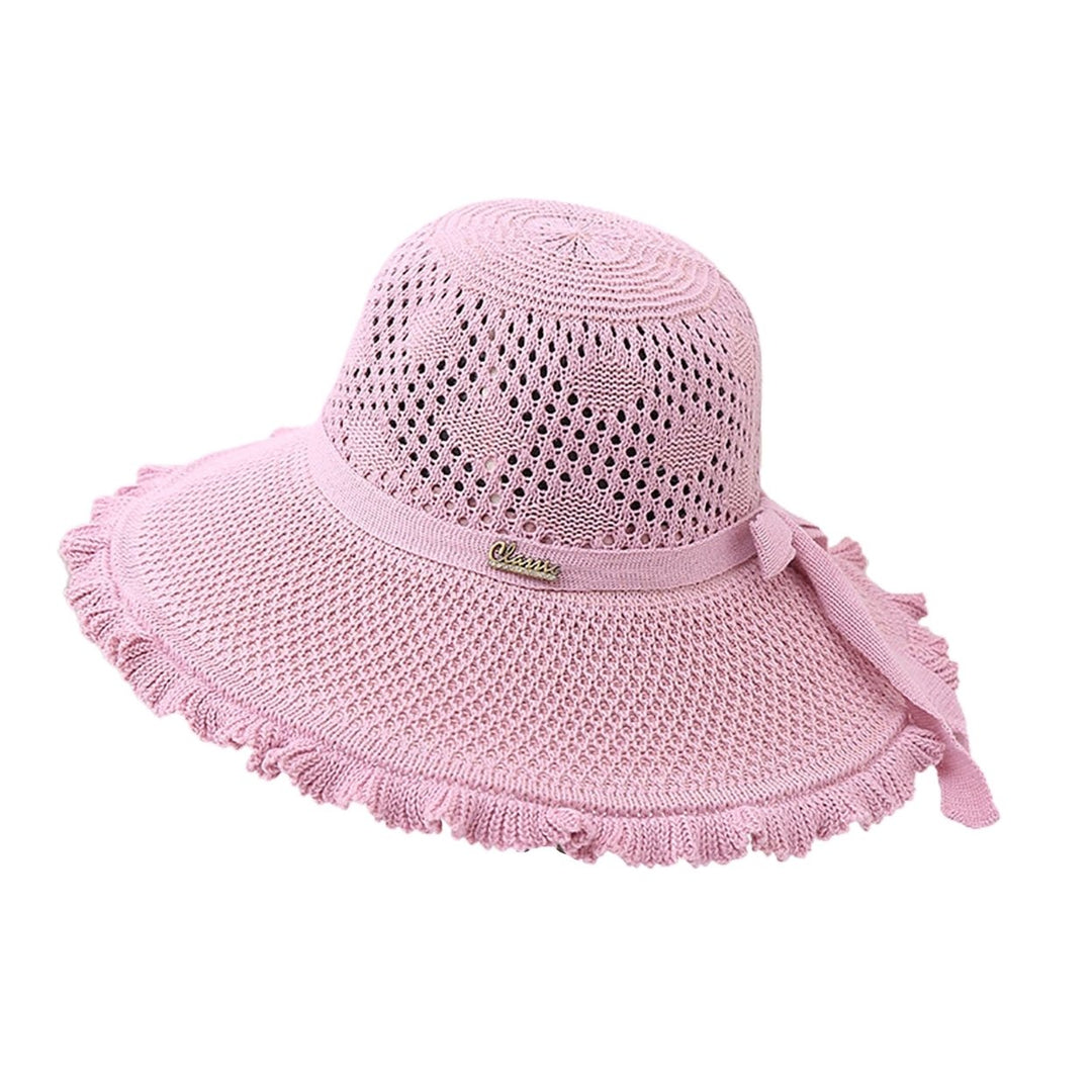 Summer Hat Hollowed-out Sun Protection Ruffled Edge Large Brim Sweet Bow Lady Sun Cap for Dating Image 1