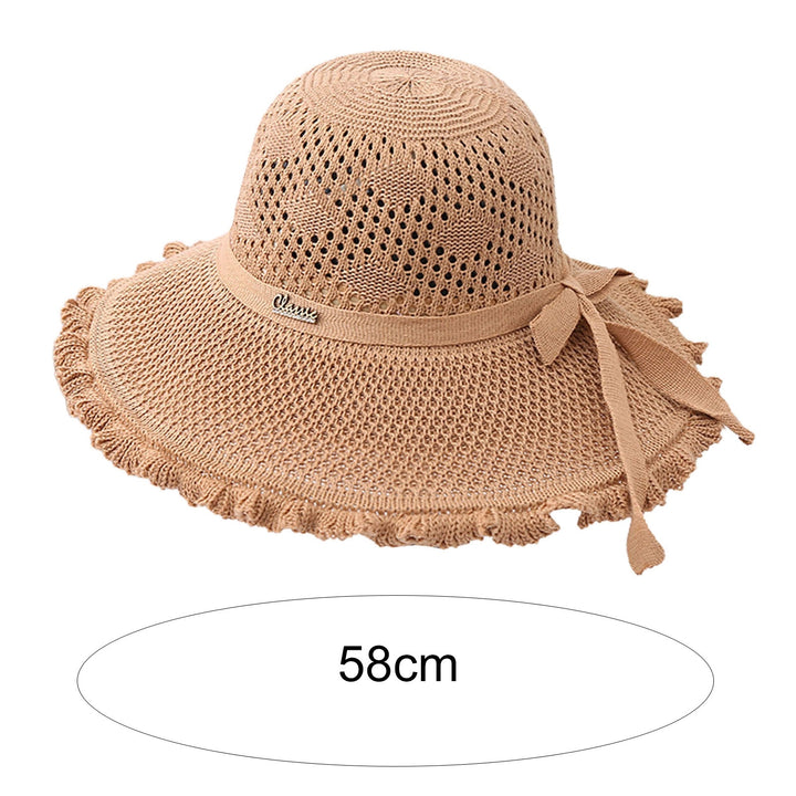 Summer Hat Hollowed-out Sun Protection Ruffled Edge Large Brim Sweet Bow Lady Sun Cap for Dating Image 10