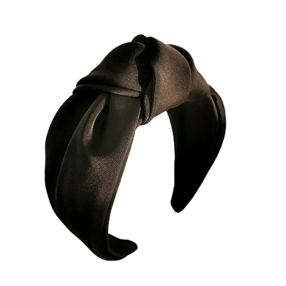Women Headband Solid Color Knotted Sweet Wide Edge Fabric Wrap Hair Hoop Headwear Image 2