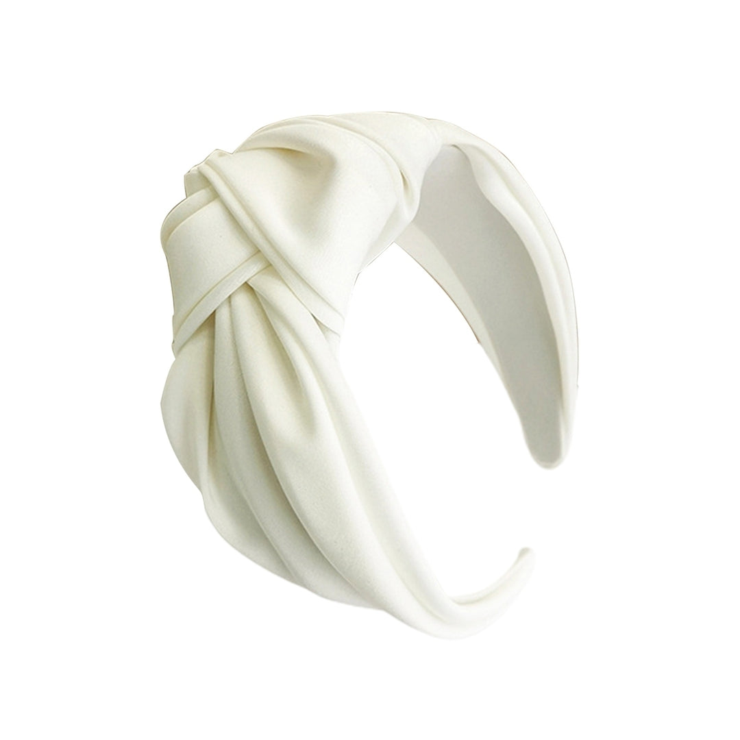 Women Headband Solid Color Knotted Sweet Wide Edge Fabric Wrap Hair Hoop Headwear Image 3