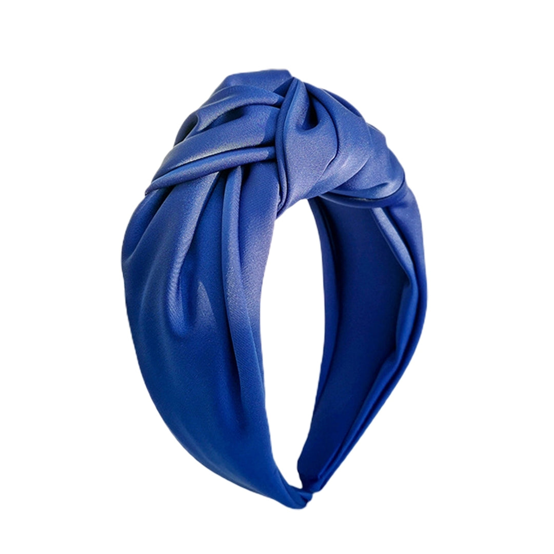 Women Headband Solid Color Knotted Sweet Wide Edge Fabric Wrap Hair Hoop Headwear Image 4