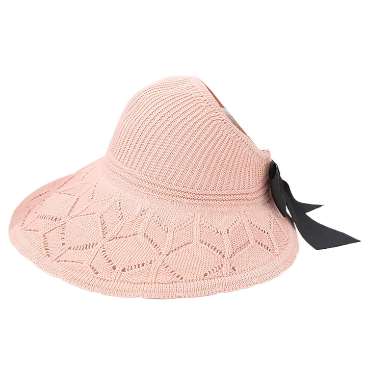 Sun Visor Hat Folding Sun Protection Hollowed-out Wide Brim Ribbon Bow Women Beach Hat for Outdoor Image 4