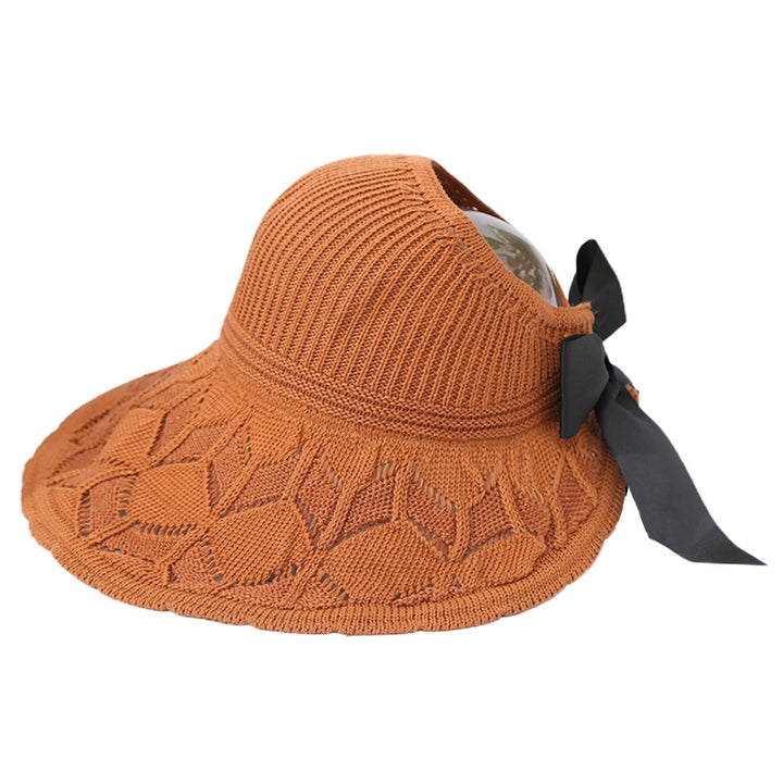 Sun Visor Hat Folding Sun Protection Hollowed-out Wide Brim Ribbon Bow Women Beach Hat for Outdoor Image 6