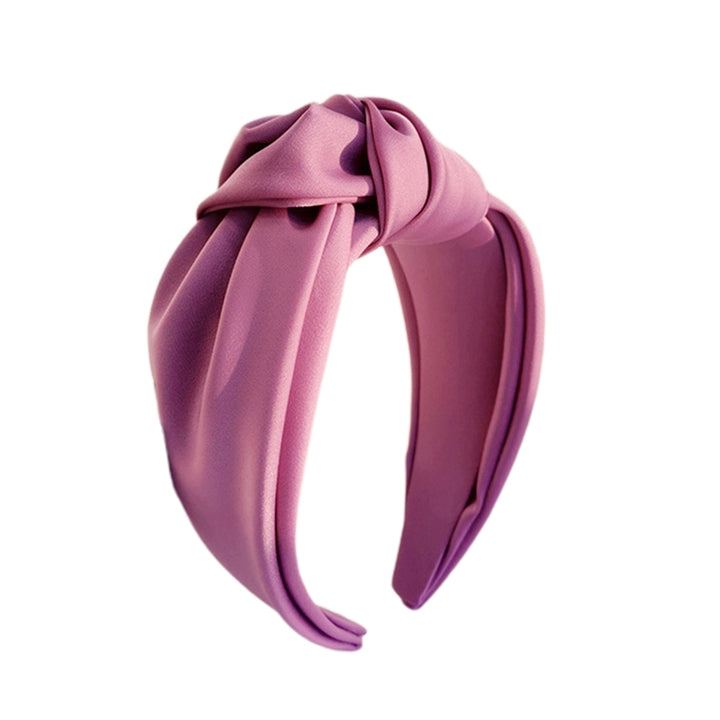 Women Headband Solid Color Knotted Sweet Wide Edge Fabric Wrap Hair Hoop Headwear Image 6