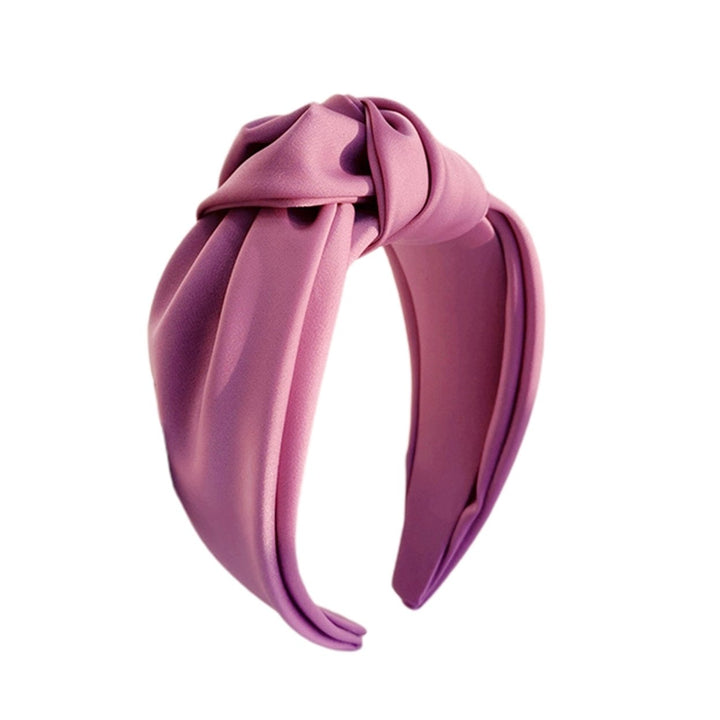 Women Headband Solid Color Knotted Sweet Wide Edge Fabric Wrap Hair Hoop Headwear Image 1