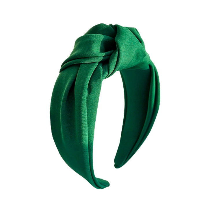 Women Headband Solid Color Knotted Sweet Wide Edge Fabric Wrap Hair Hoop Headwear Image 7