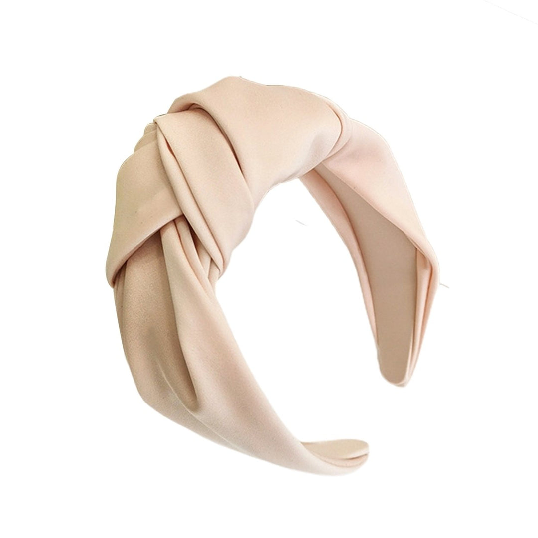 Women Headband Solid Color Knotted Sweet Wide Edge Fabric Wrap Hair Hoop Headwear Image 1