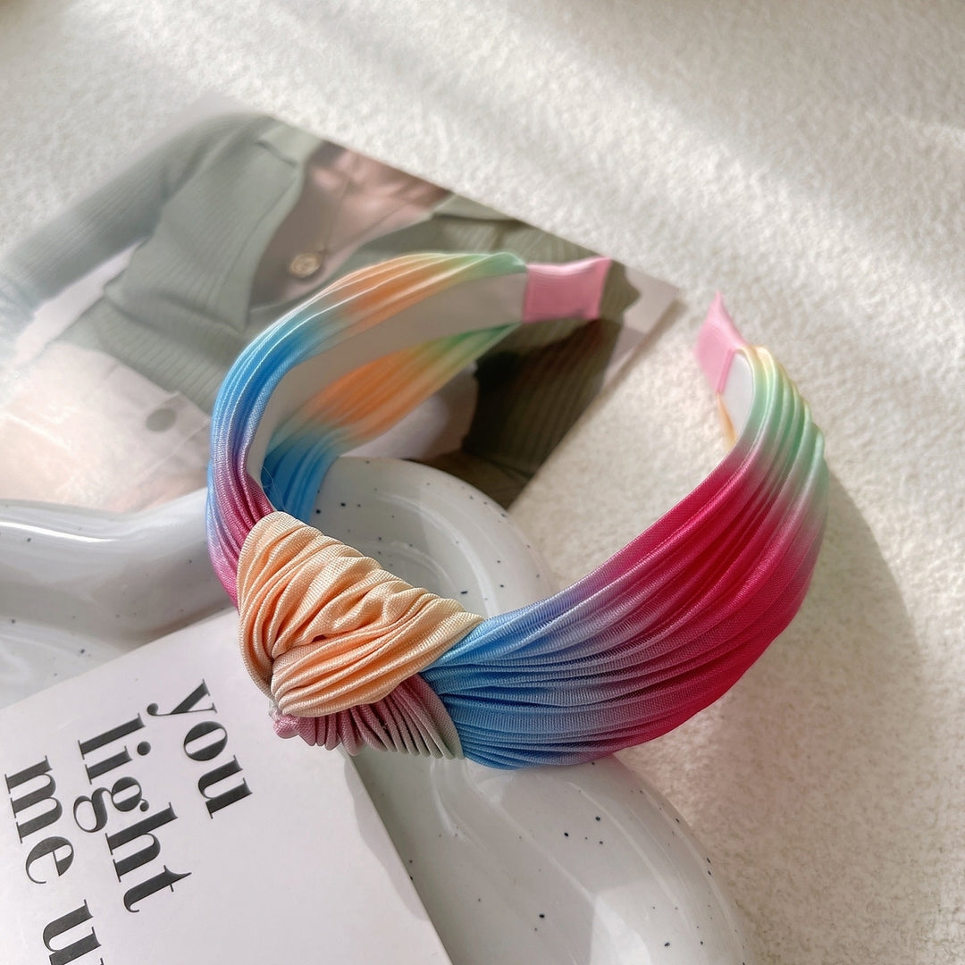Women Headband Colorful Knotted Sweet Multicolor Wide Edge Hairband Headwear Image 6