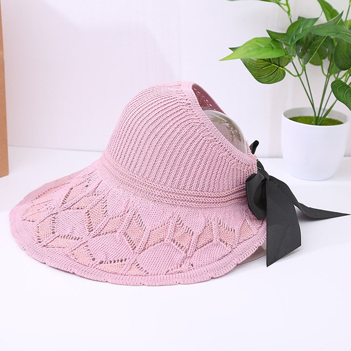 Sun Visor Hat Folding Sun Protection Hollowed-out Wide Brim Ribbon Bow Women Beach Hat for Outdoor Image 9