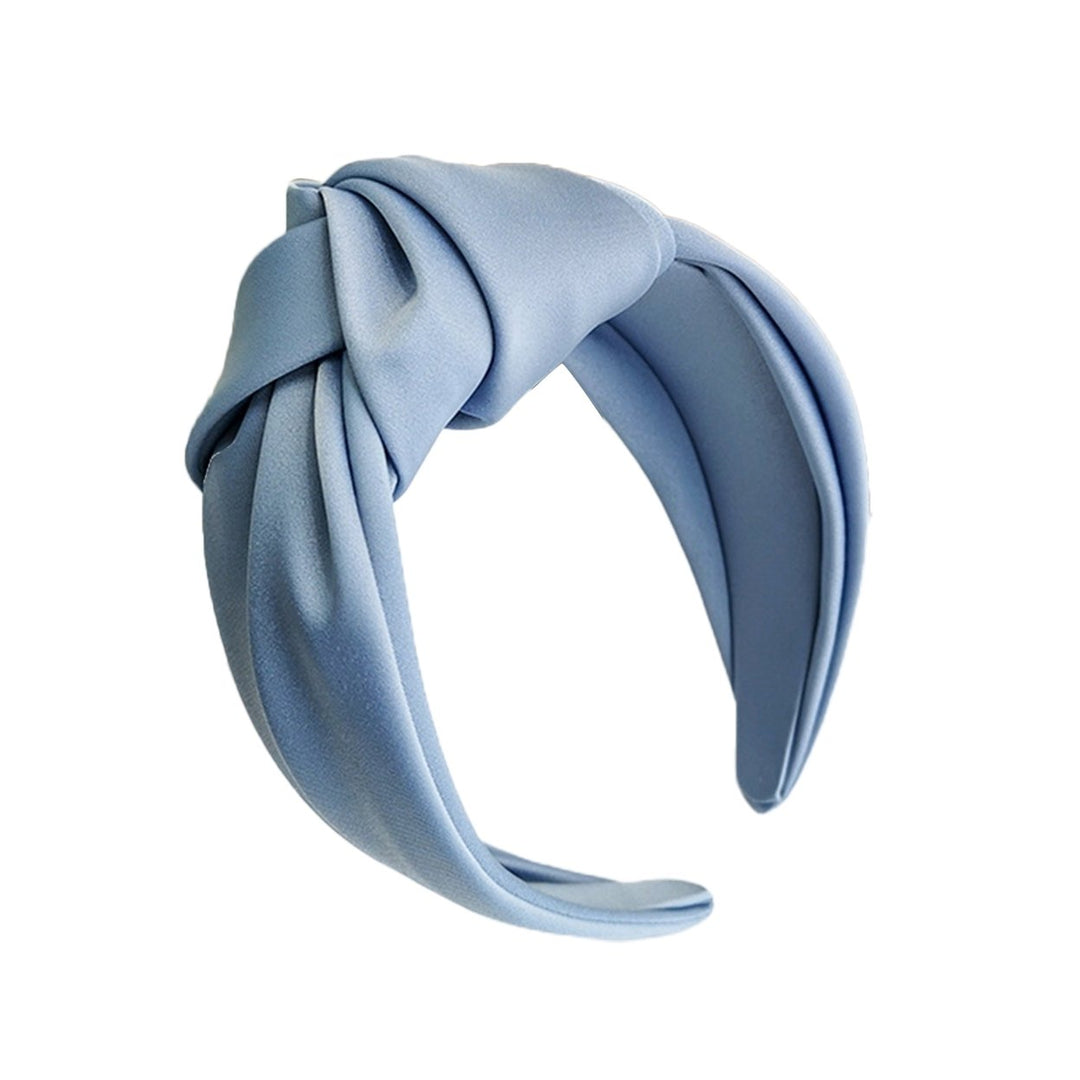 Women Headband Solid Color Knotted Sweet Wide Edge Fabric Wrap Hair Hoop Headwear Image 1