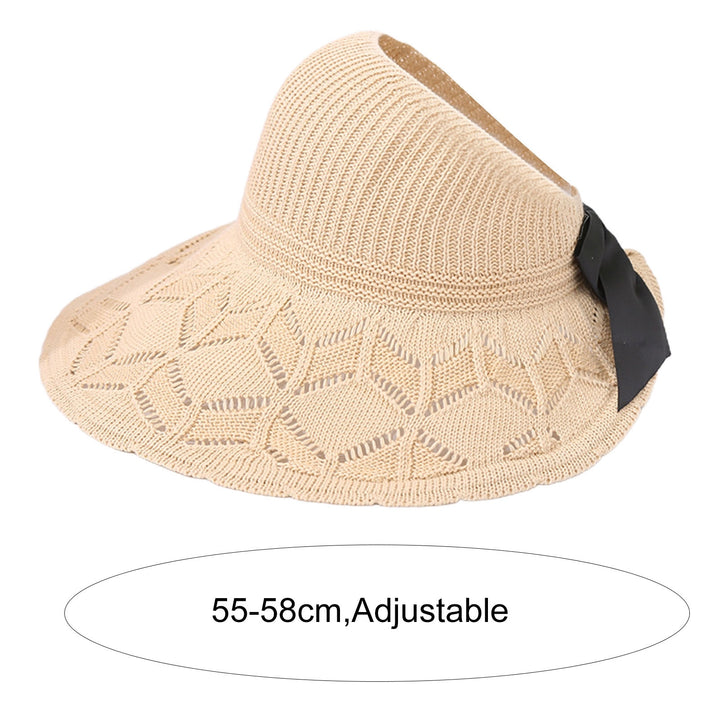 Sun Visor Hat Folding Sun Protection Hollowed-out Wide Brim Ribbon Bow Women Beach Hat for Outdoor Image 10
