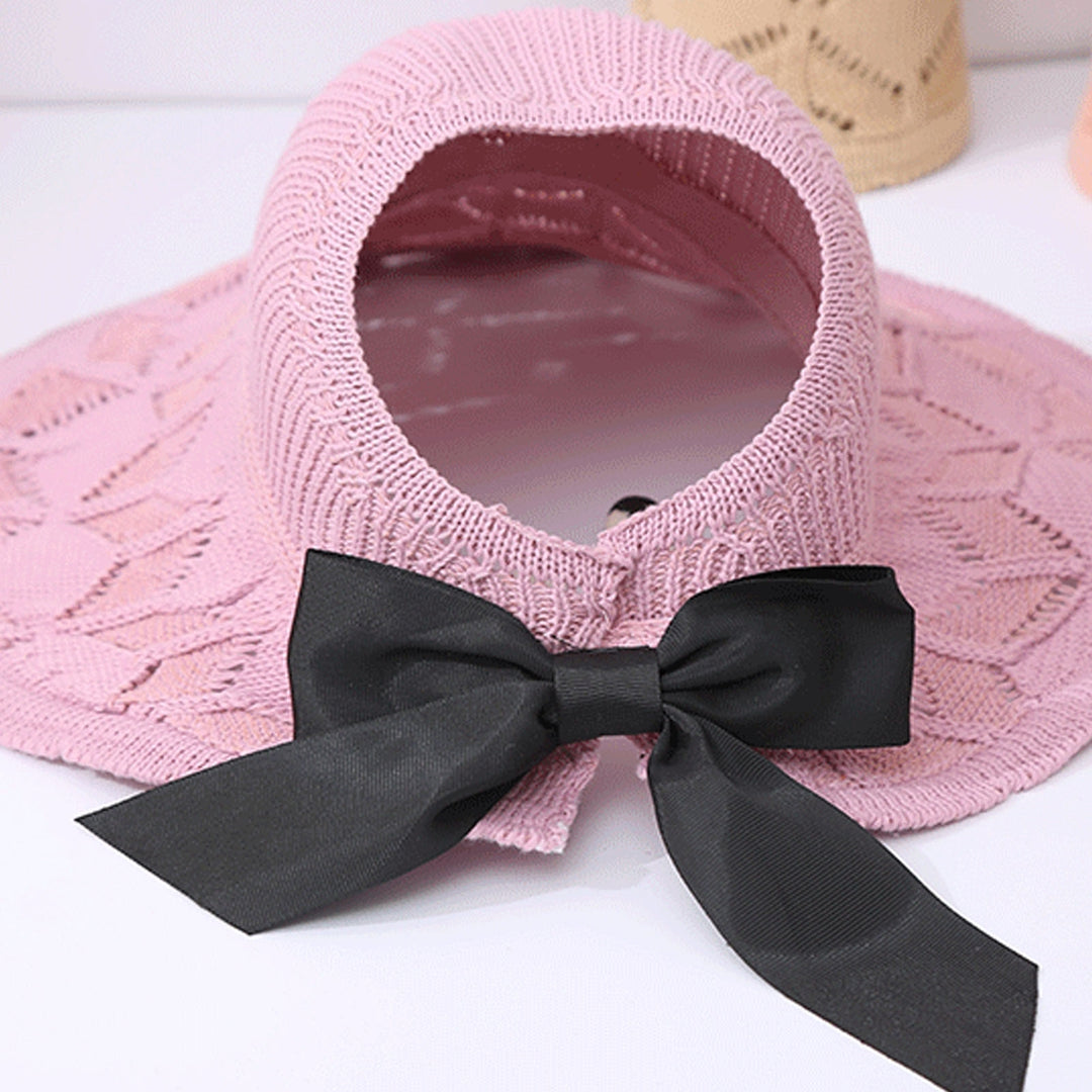 Sun Visor Hat Folding Sun Protection Hollowed-out Wide Brim Ribbon Bow Women Beach Hat for Outdoor Image 11