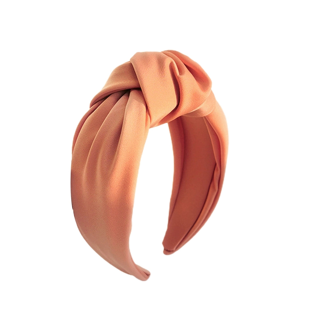 Women Headband Solid Color Knotted Sweet Wide Edge Fabric Wrap Hair Hoop Headwear Image 11