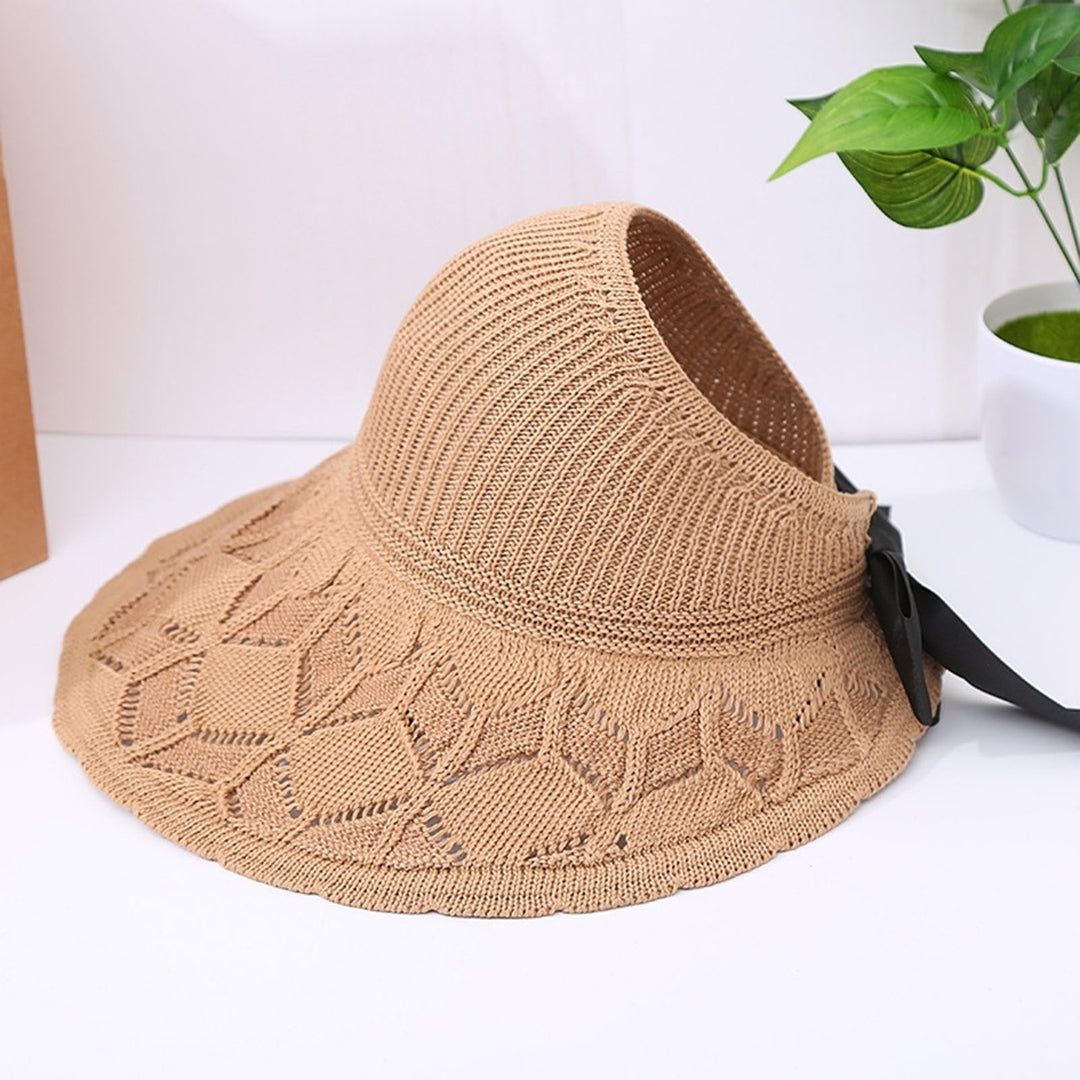 Sun Visor Hat Folding Sun Protection Hollowed-out Wide Brim Ribbon Bow Women Beach Hat for Outdoor Image 12