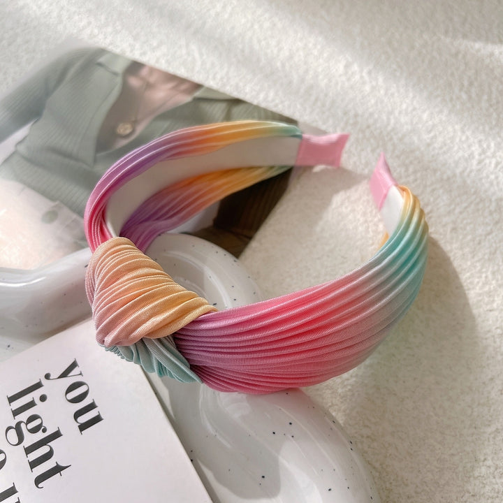 Women Headband Colorful Knotted Sweet Multicolor Wide Edge Hairband Headwear Image 9