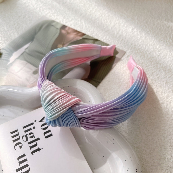 Women Headband Colorful Knotted Sweet Multicolor Wide Edge Hairband Headwear Image 11