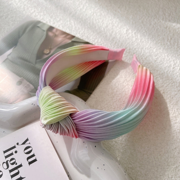 Women Headband Colorful Knotted Sweet Multicolor Wide Edge Hairband Headwear Image 12