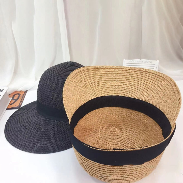 Foldable Sunscreen Breathable Straw Hat Front Wide Brim Women Beach Hat Fashion Accessory Image 4