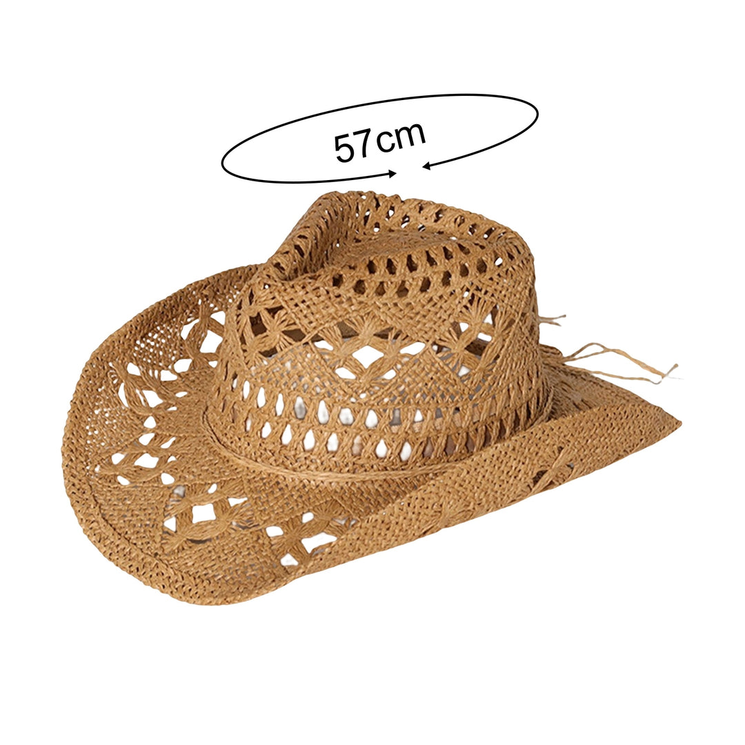 Straw Hat Ventilated Hollow Round Collapsible Western Cowboy Beach Hat Photo Props Image 11