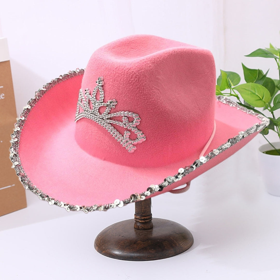 Cowgirl Hat Drawstring Rhinestone Cowboy Costume Accessories Western Style Pink Cowboy Cap for Dress-Up Party Image 1