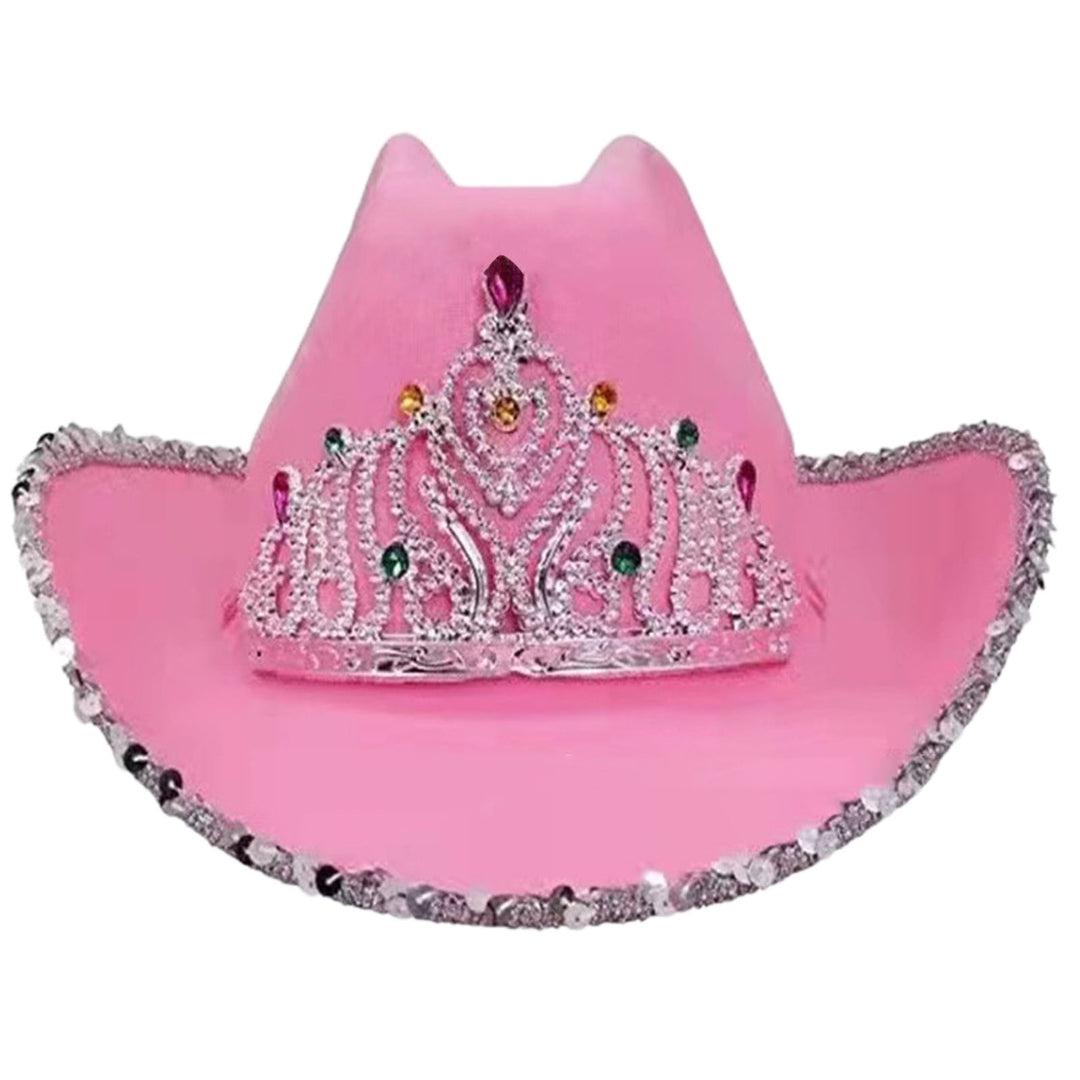 Cowgirl Hat Drawstring Rhinestone Cowboy Costume Accessories Western Style Pink Cowboy Cap for Dress-Up Party Image 3