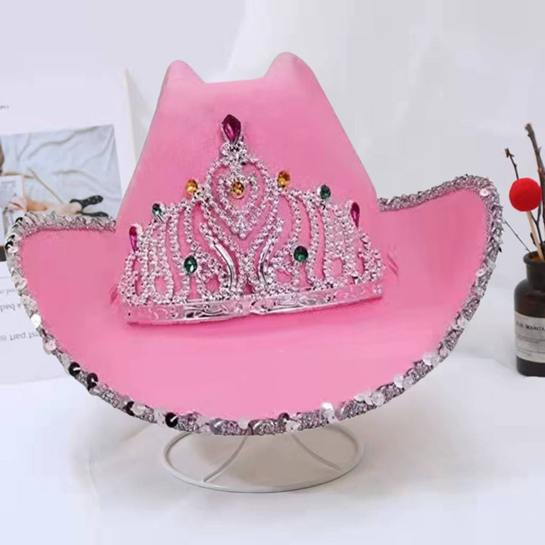 Cowgirl Hat Drawstring Rhinestone Cowboy Costume Accessories Western Style Pink Cowboy Cap for Dress-Up Party Image 4