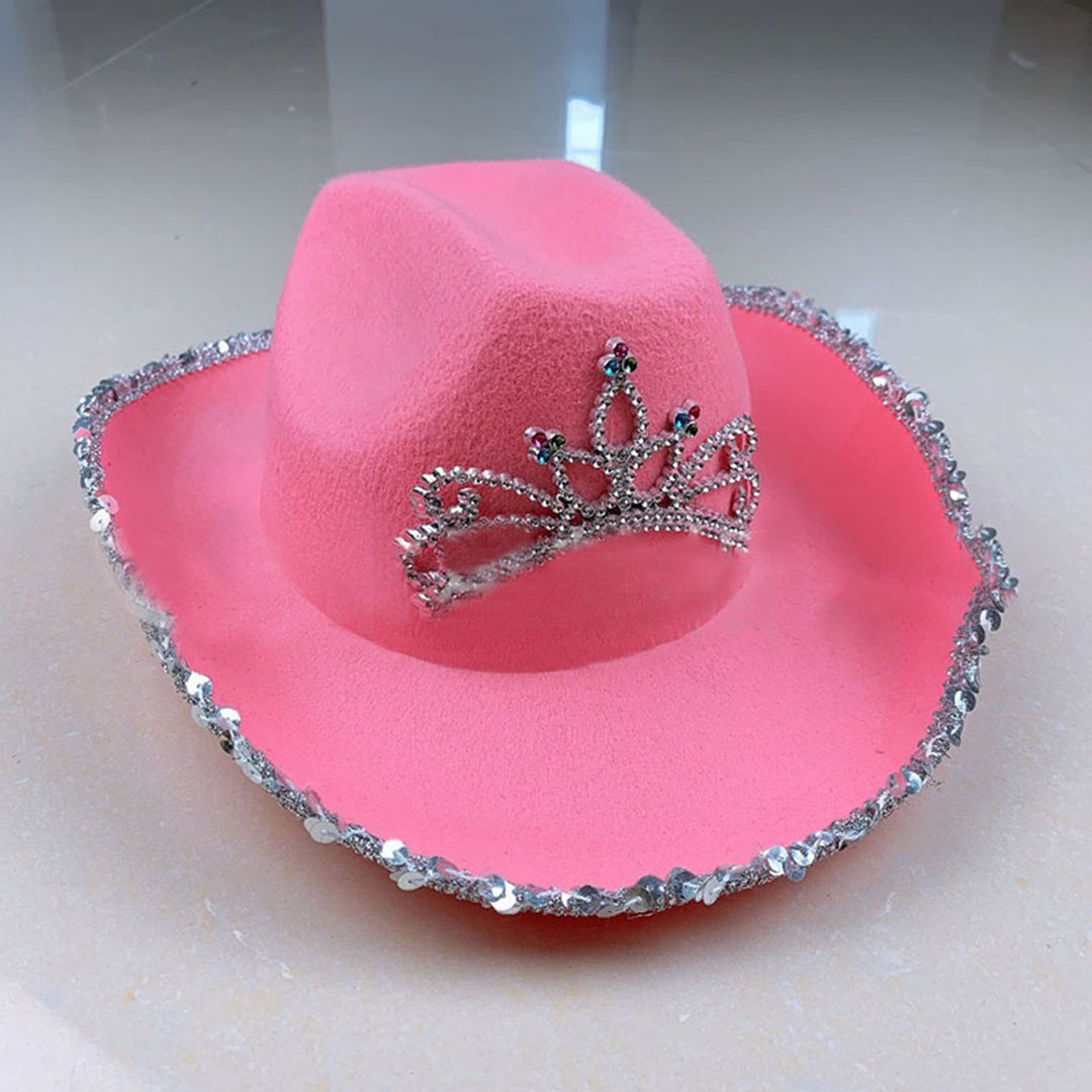 Cowgirl Hat Drawstring Rhinestone Cowboy Costume Accessories Western Style Pink Cowboy Cap for Dress-Up Party Image 6