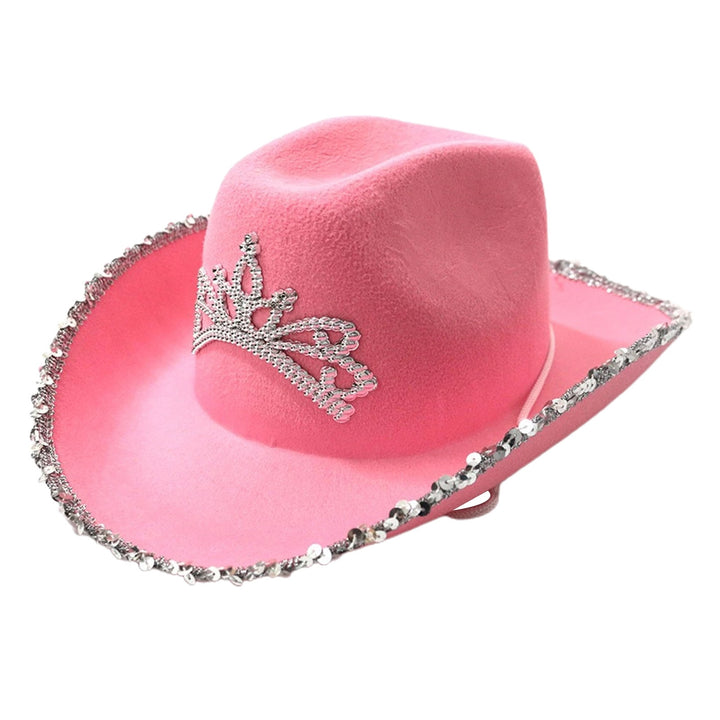 Cowgirl Hat Drawstring Rhinestone Cowboy Costume Accessories Western Style Pink Cowboy Cap for Dress-Up Party Image 7