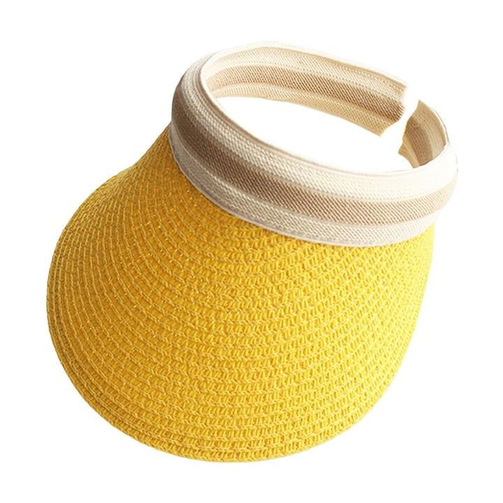 Sun Visor Hat Wide Brim Empty Top Straw Weaving Decorative Outdoor Lady Summer Sun Protection Cap Birthday Gift Image 1