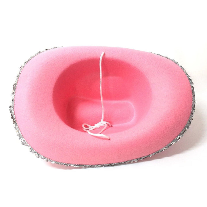 Cowgirl Hat Drawstring Rhinestone Cowboy Costume Accessories Western Style Pink Cowboy Cap for Dress-Up Party Image 10